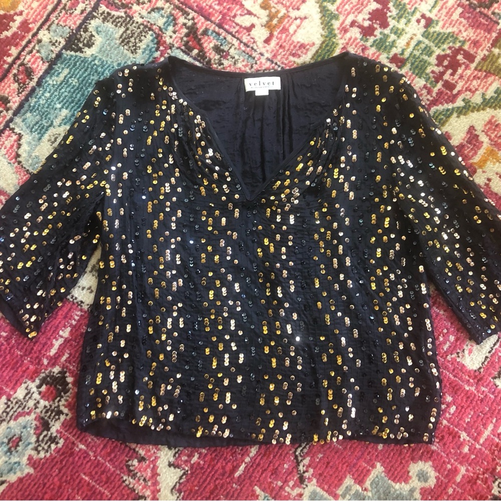 Wilfred Black and Gold Sequin Top